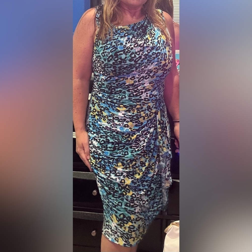Max & Cleo Vibrant Blue Yellow and  Black Cheetah print Dress